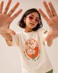 Oversized Graphic Print and Embroidered Kids T-Shirt in Off-White