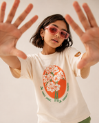 Oversized Graphic Print and Embroidered Kids T-Shirt in Off-White