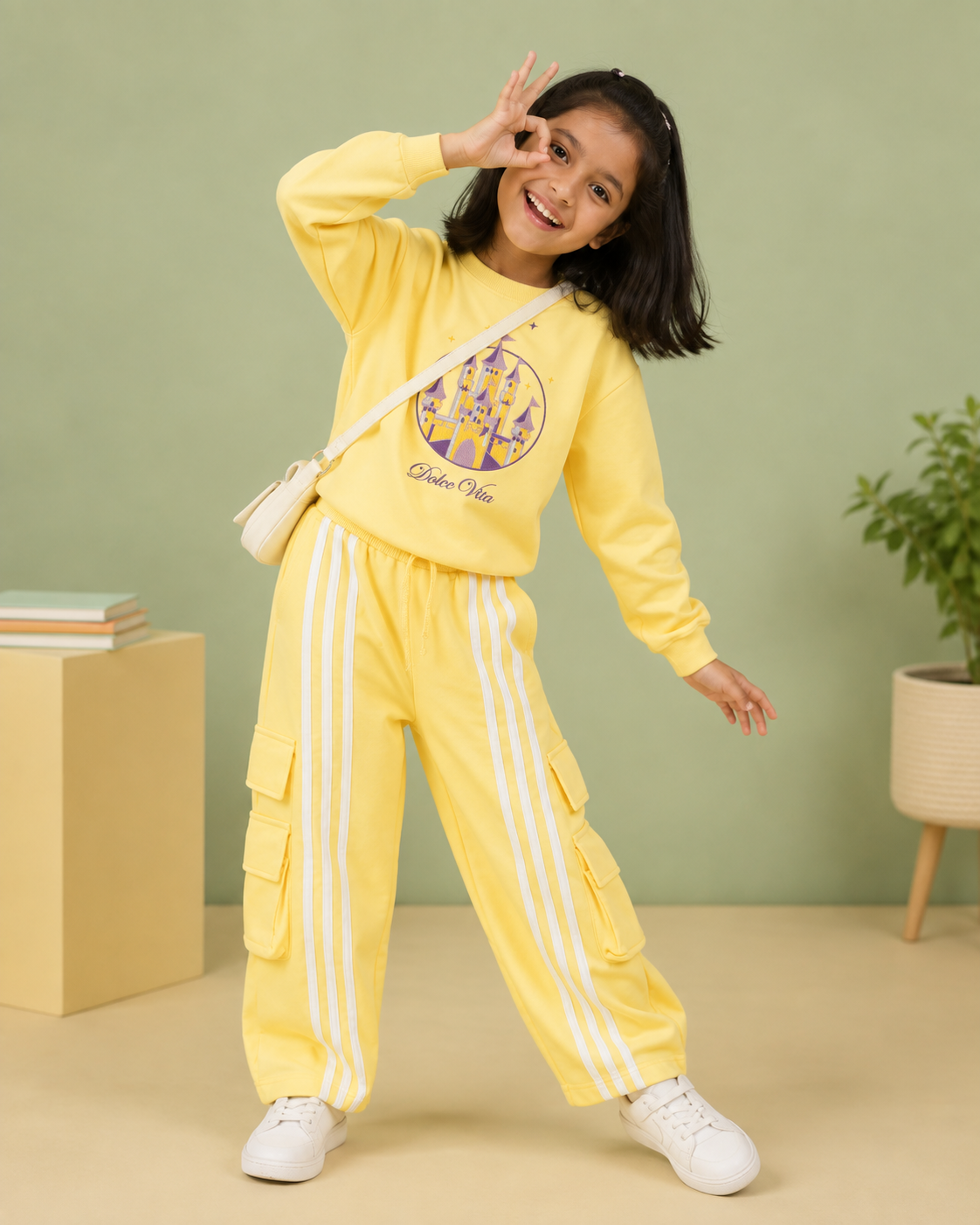 Utility Streetwear Cargo Pants for Kids in Yellow