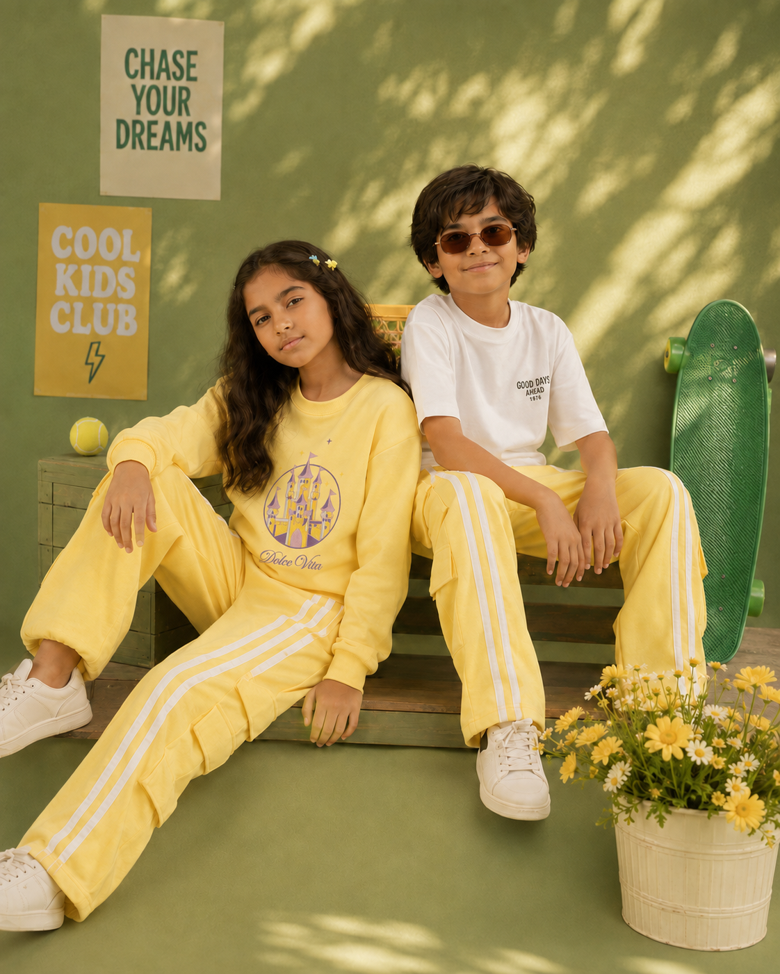Utility Streetwear Cargo Pants for Kids in Yellow