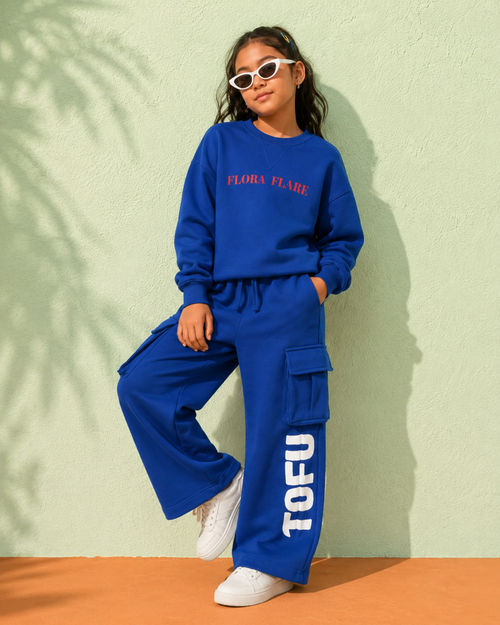 Oversized Back Print Kids Long Sleeve Sweatshirt in Blue