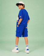 Oversized Happy Face Graphic Print Kids Tshirt in Blue