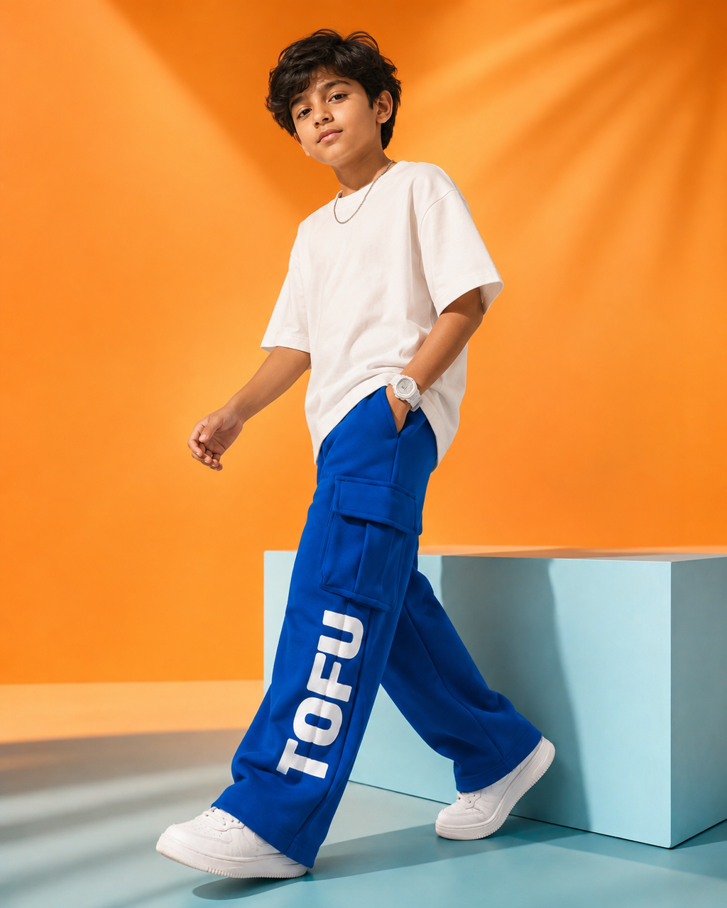 Utility Streetwear Cargo Pants for Kids in Blue