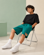 Knee Length Kids Relaxed Fit Shorts in Green