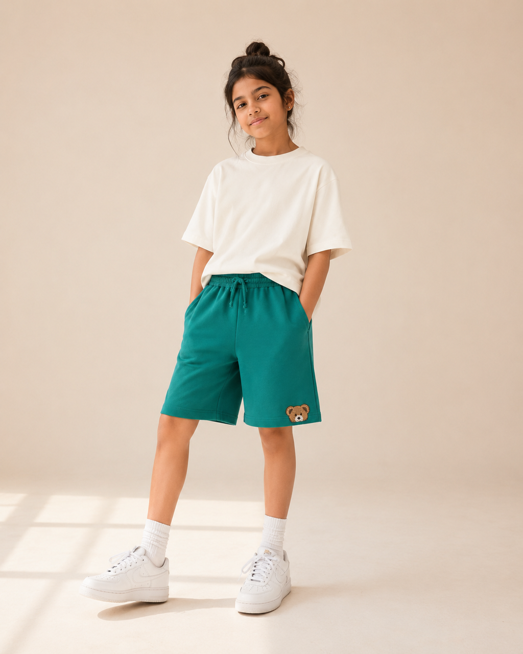 Knee Length Kids Relaxed Fit Shorts in Green