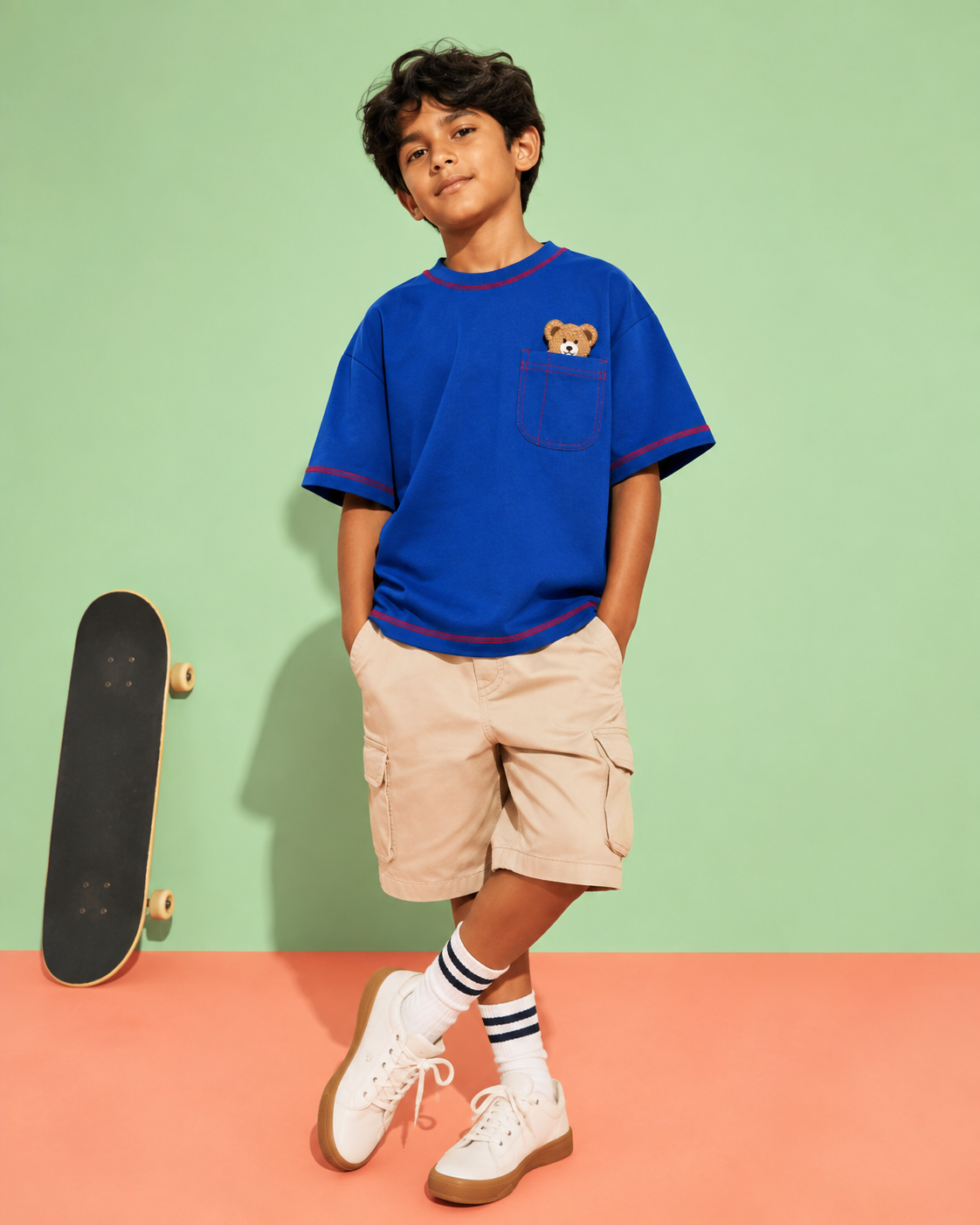 Oversized Peeking Tofu Teddy T-Shirt in Blue