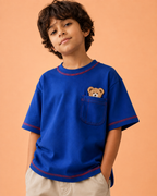 Oversized Peeking Tofu Teddy T-Shirt in Blue