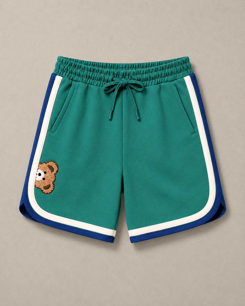 Retro Varsity Track Shorts for Kids in Green