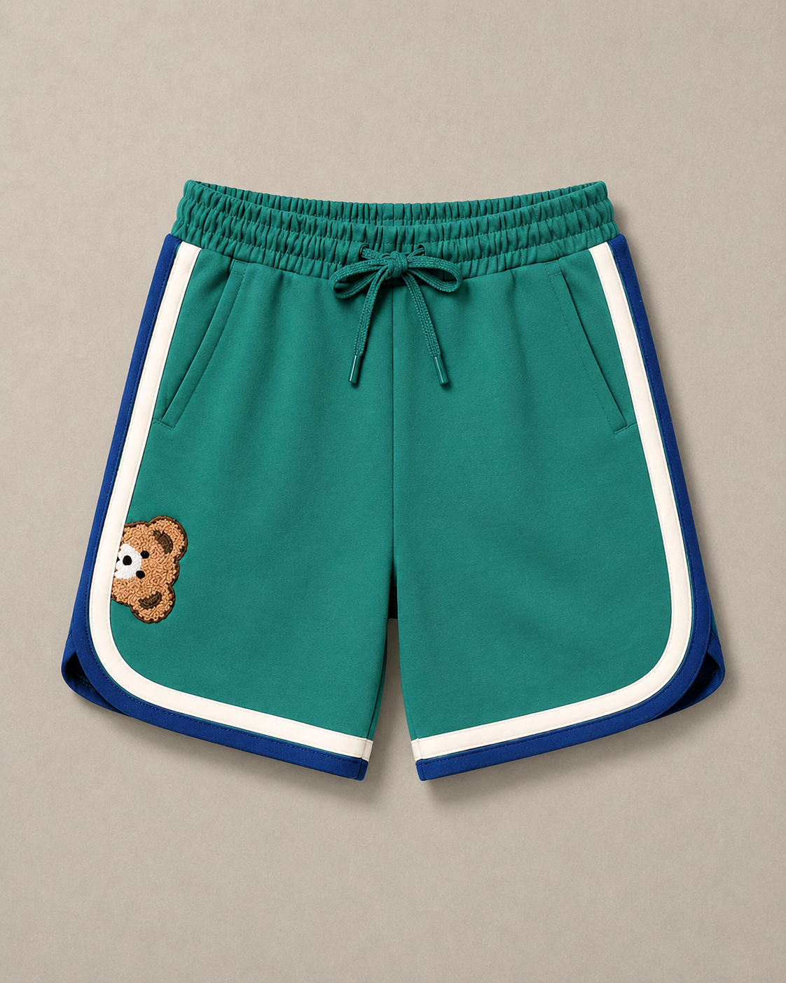 Retro Varsity Track Shorts for Kids in Green