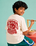 Oversized Raglan Sleevles Ramen Puff Print Kids T-Shirt in Off-White