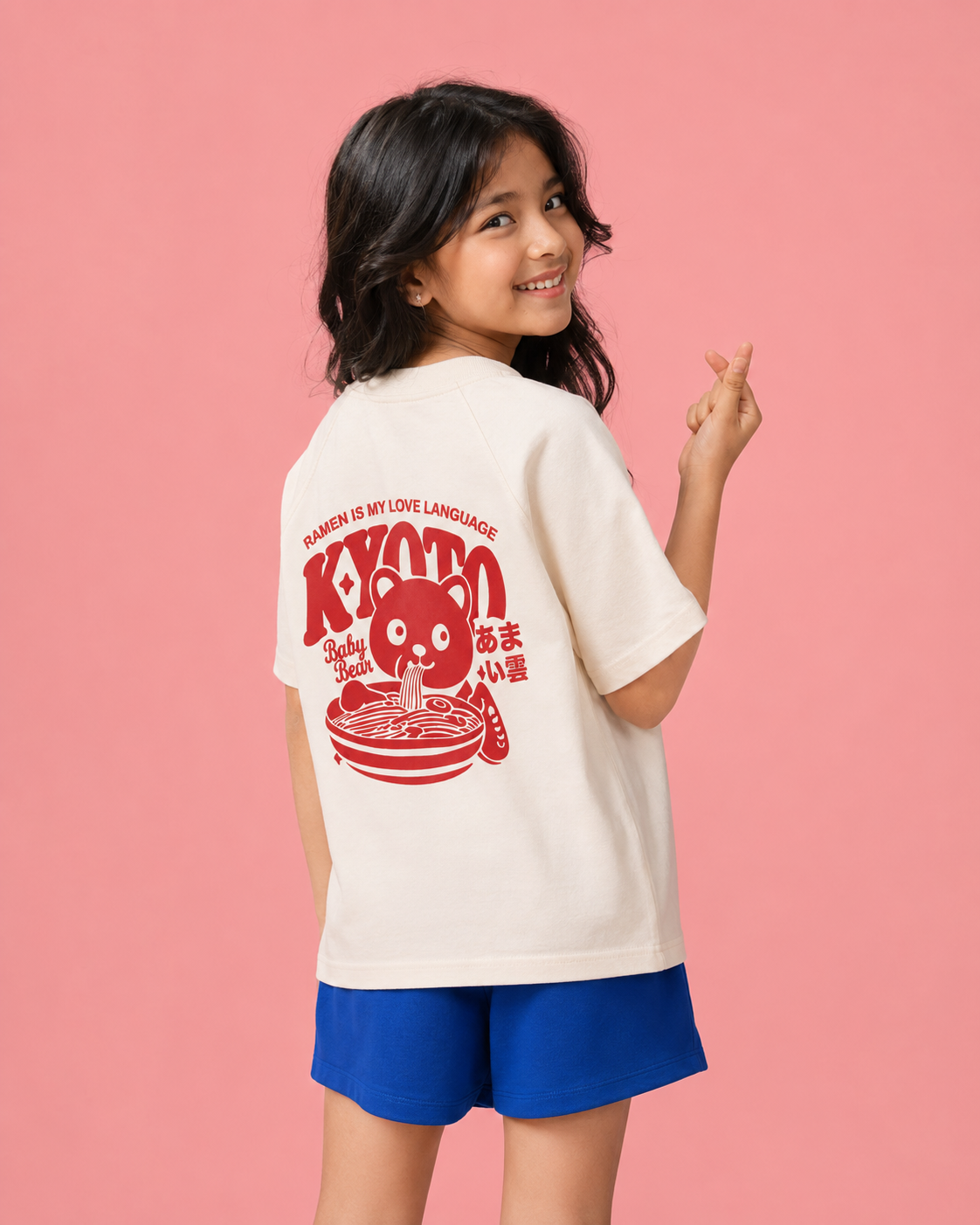 Oversized Raglan Sleevles Ramen Puff Print Kids T-Shirt in Off-White