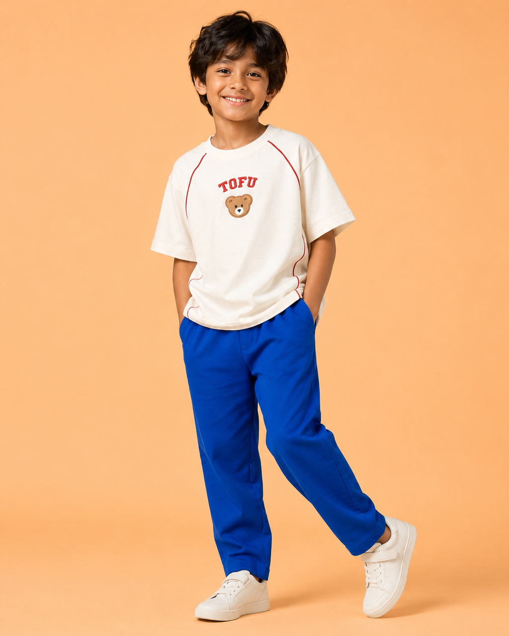 Oversized Raglan Sleevles Ramen Puff Print Kids T-Shirt in Off-White