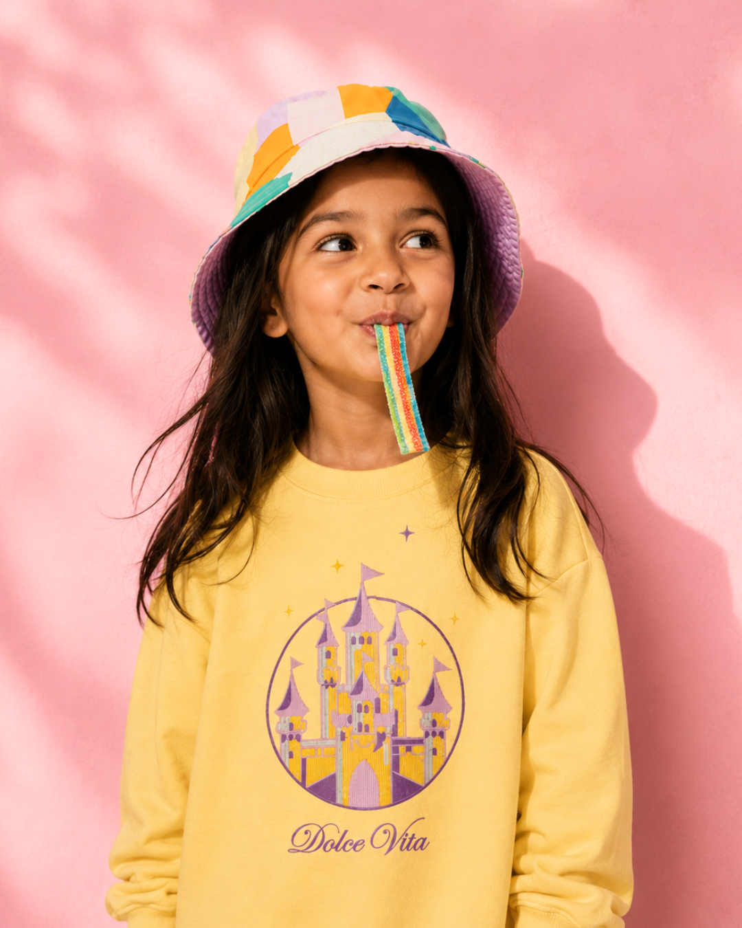 Oversized Embroidered Kids Long Sleeve Sweatshirt in Yellow