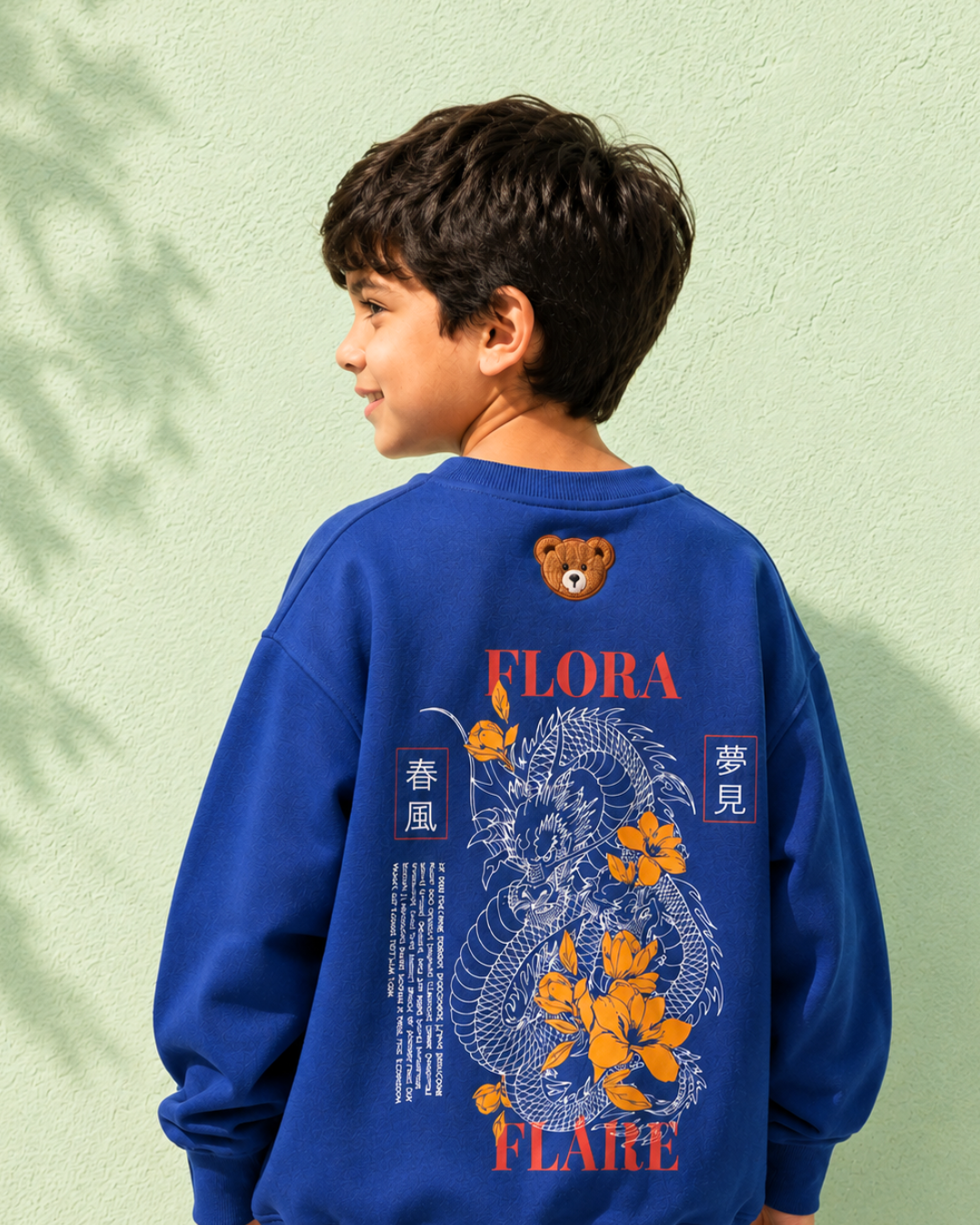 Oversized Back Print Kids Long Sleeve Sweatshirt in Blue