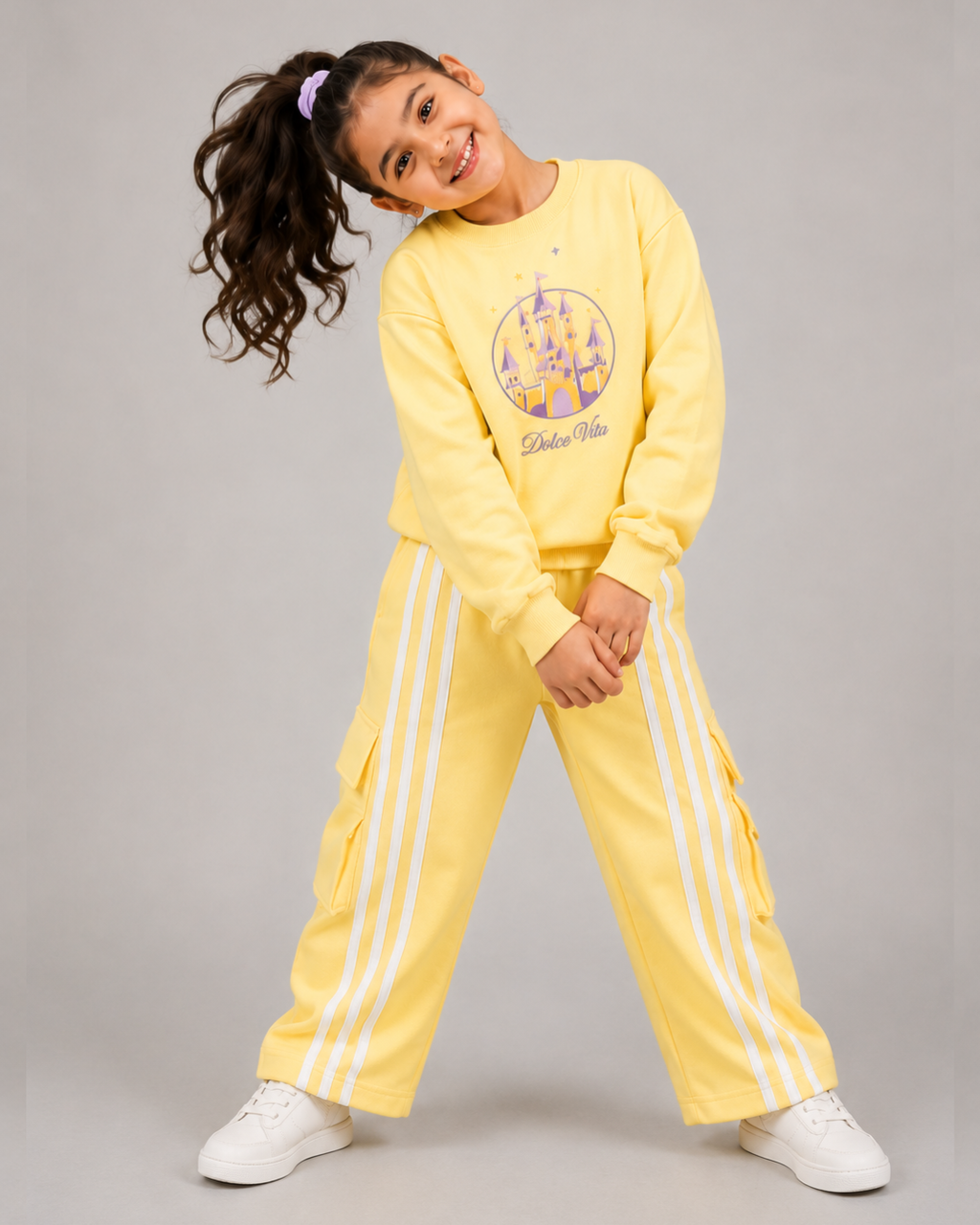 Set of Oversized Sweatshirt and Cargo Pants for Kids in Yellow