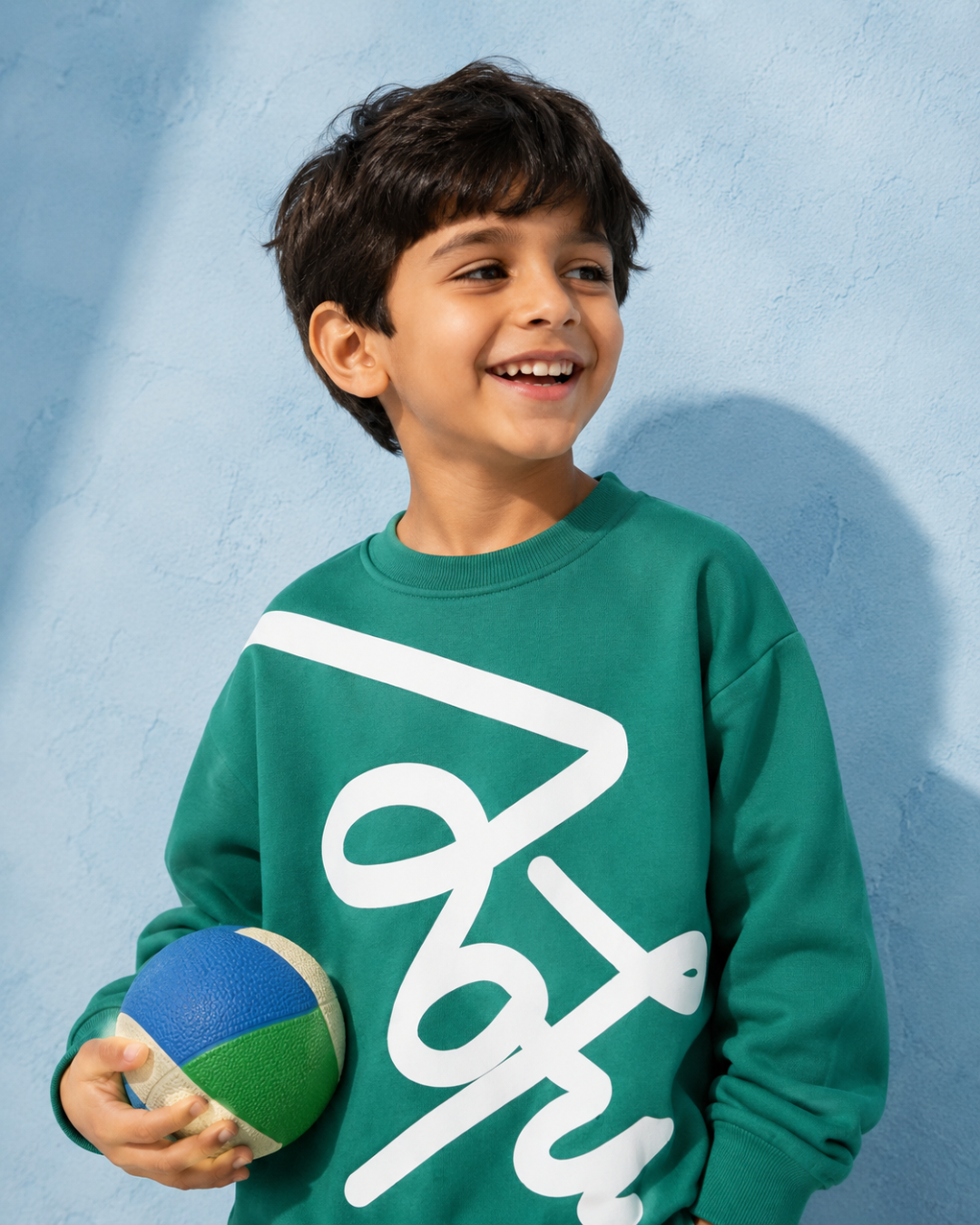 Oversized Puff Print Kids Sweatshirt in Green