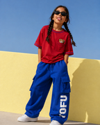 Set of Red Peeking Teddy T-shirt and Blue Cargo Pants