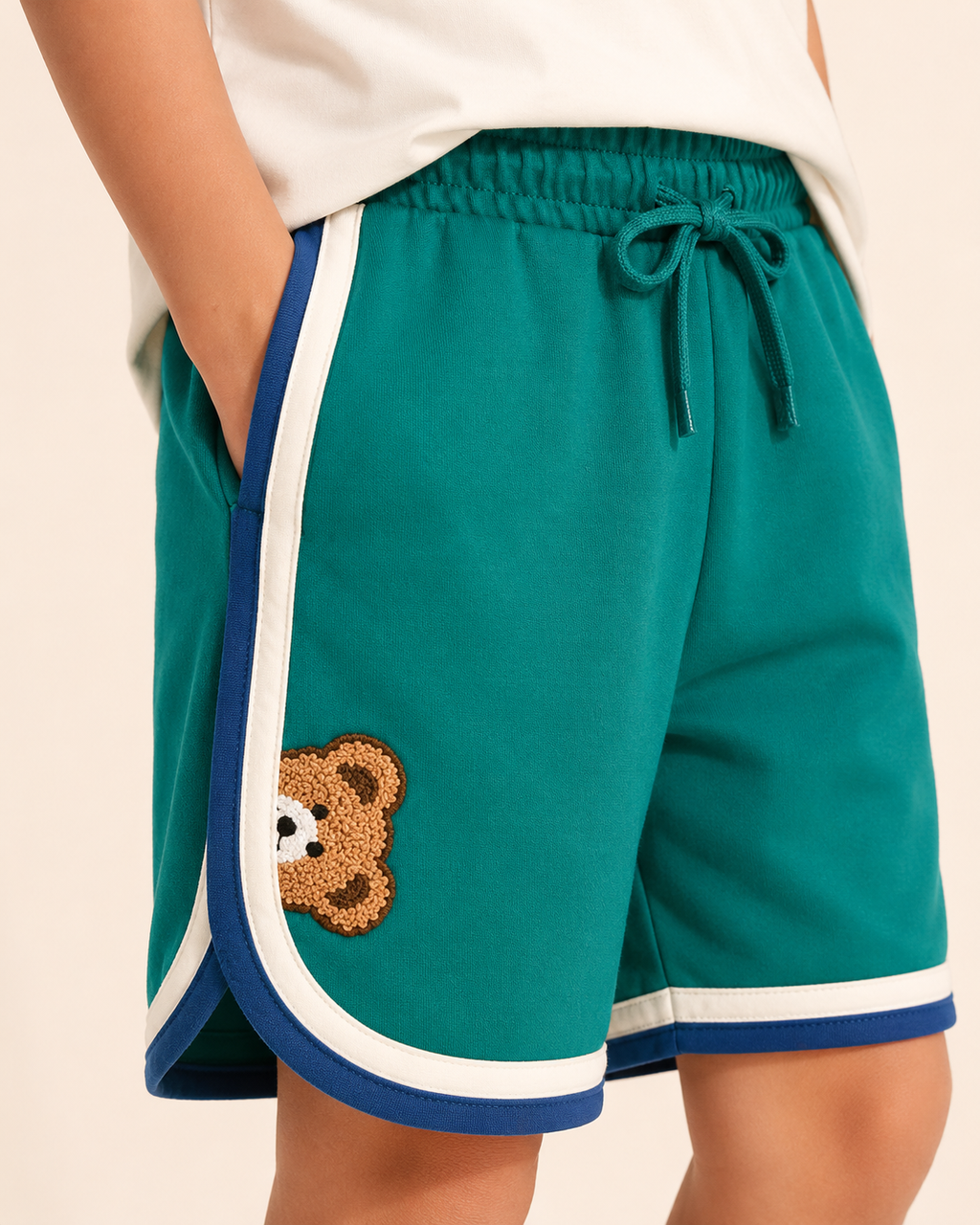 Retro Varsity Track Shorts for Kids in Green