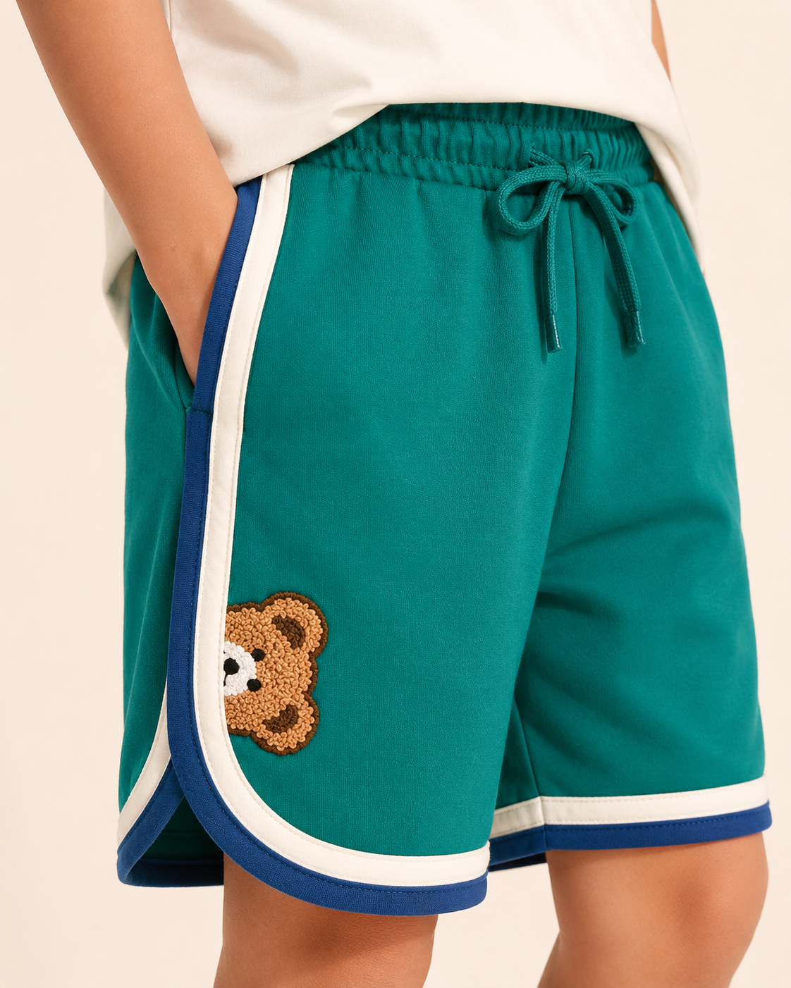 Retro Varsity Track Shorts for Kids in Green