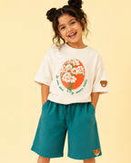 Set of Floral Off-white T-shirt Green Long Shorts
